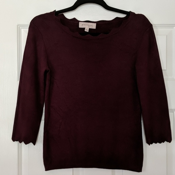 Philosophy Sweaters - PHILOSOPHY 3/4 Sleeve Scalloped Neck Sweater